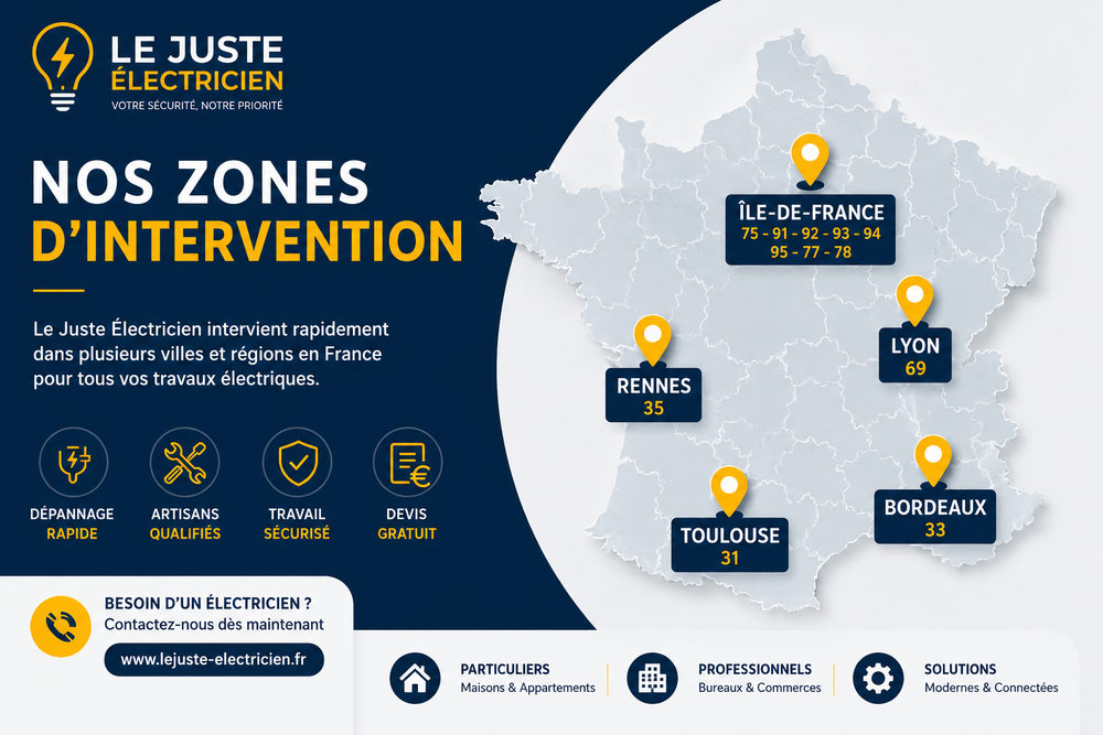 Zones d’intervention électricien en France